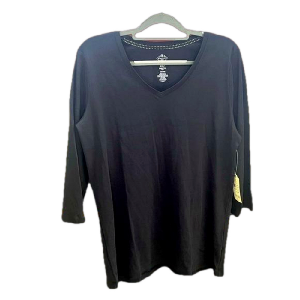 St John’s Bay Black Essential Tee 3/4 sleeve V-neck XXLT